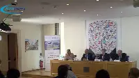 Conferenza-stampa Assaeroporti-Demopolis: presentazione indagine demoscopica svoltasi il primo giugno 2022 presso Associazione stampa estera in Italia. Da sinistra: Francesca Isgrò, presidente Enav; Carlo Borgomeo, presidente Assaeroporti; Enrico Giovannini, ministro Infrastrutture e mobilità sostenibili e Pierluigi Di Palma, presidente Enac