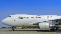 Jumbo Jet B-747 of UPS with the logo of "Expo 2020" in Dubai