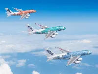 A-380 airplanes of All Nippon Airways (Ana) in the "Flying Honu" livery