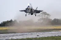 A F-35B during a landing