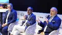 Assessore regionale Turismo, Gianni Chessa, durante il suo intervento all'evento “Destinazione Sardegna, Mice 2023”, organizzato in collaborazione con l'aeroporto di Cagliari
