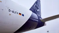 Eighth B-777F airplane of Lufthansa Cargo, registration D-ALFH, "Namaste India" landed at Frankfurt Airport on Monday, 31 August 2020, at 7:26 local time