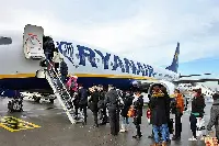 Passenger during embark on a Ryanair aircraft
