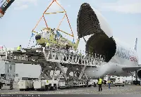 The BelugaST is ready to transport outsized cargo, like helicopters, as demonstrated during testing earlier in 2021