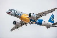 E-190E2 "Shark" airplane in flight for a demonstration tour