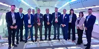 At the "Aircraft Interiors Expo" in Hamburg (June 7th 2023), Airbus and ITA Airways teams celebrate their agreement to upgrade the cabins of ITA's A-350 aircraft