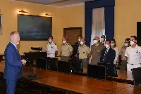 Il ministro della Difesa Lorenzo Guerini durante la visita presso la sede romana della Direzione generale dell’Agenzia industrie difesa avvenuta il 6 ottobre 2022