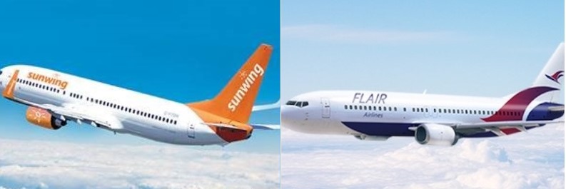 Sunwing Airlines and Flair airplanes by the two Canadian low-cost carriers to Miami