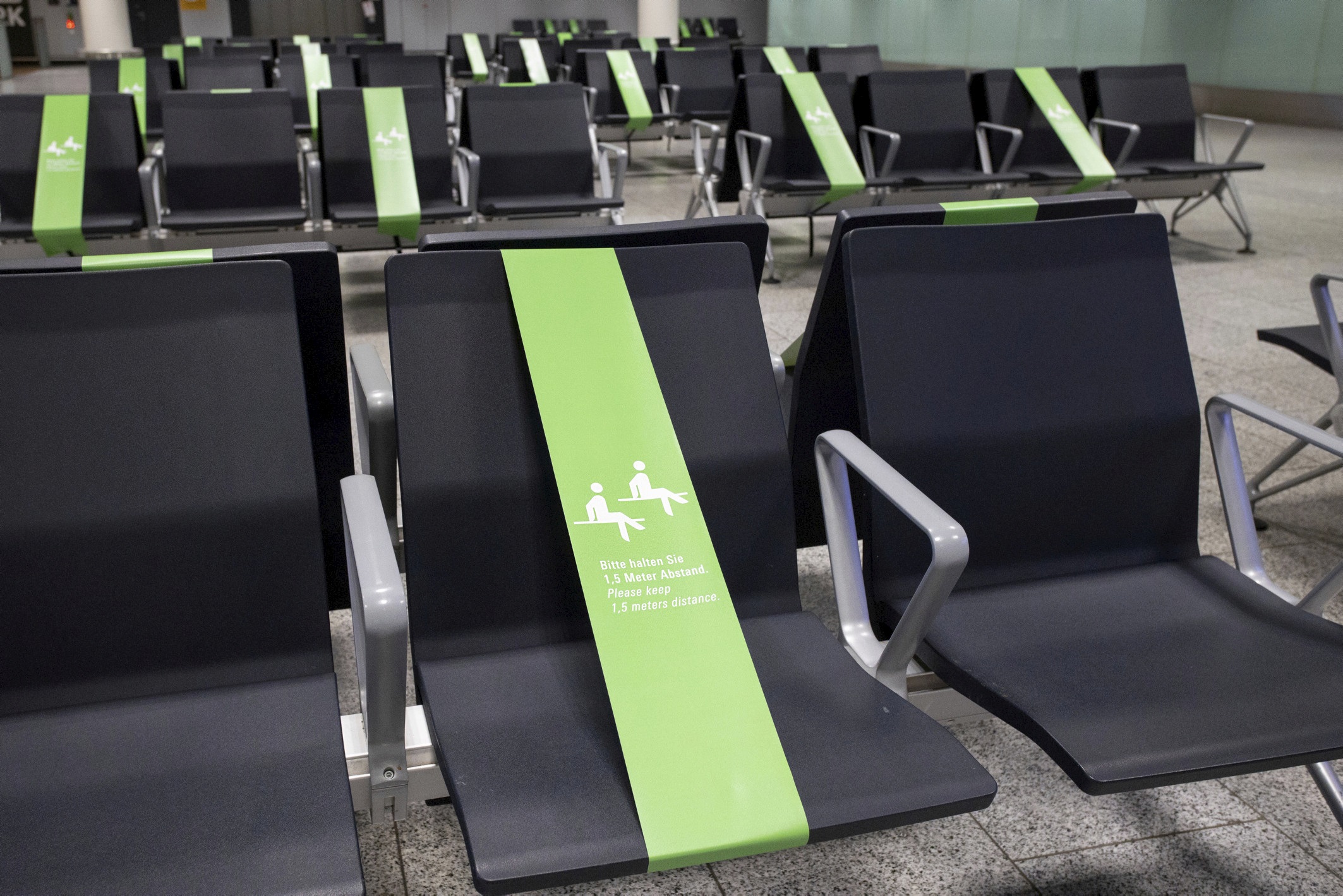 Social distancing rules also apply in waiting areas at Frankfurt Airport