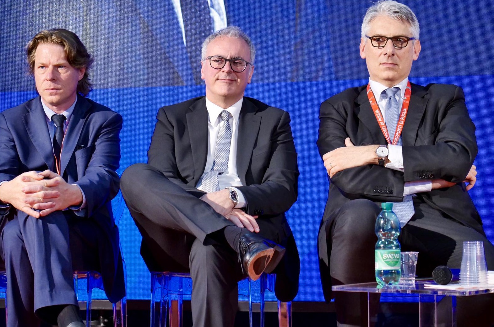 Da sinistra: Giuseppe Acierno, presidente Dta; Nicola Zaccheo, presidente Enac; Tiziano Onesti, presidente AdP alla conferenza internazionale "Grottaglie Spaceport for Europe" svoltasi a Taranto il 30 maggio 2019