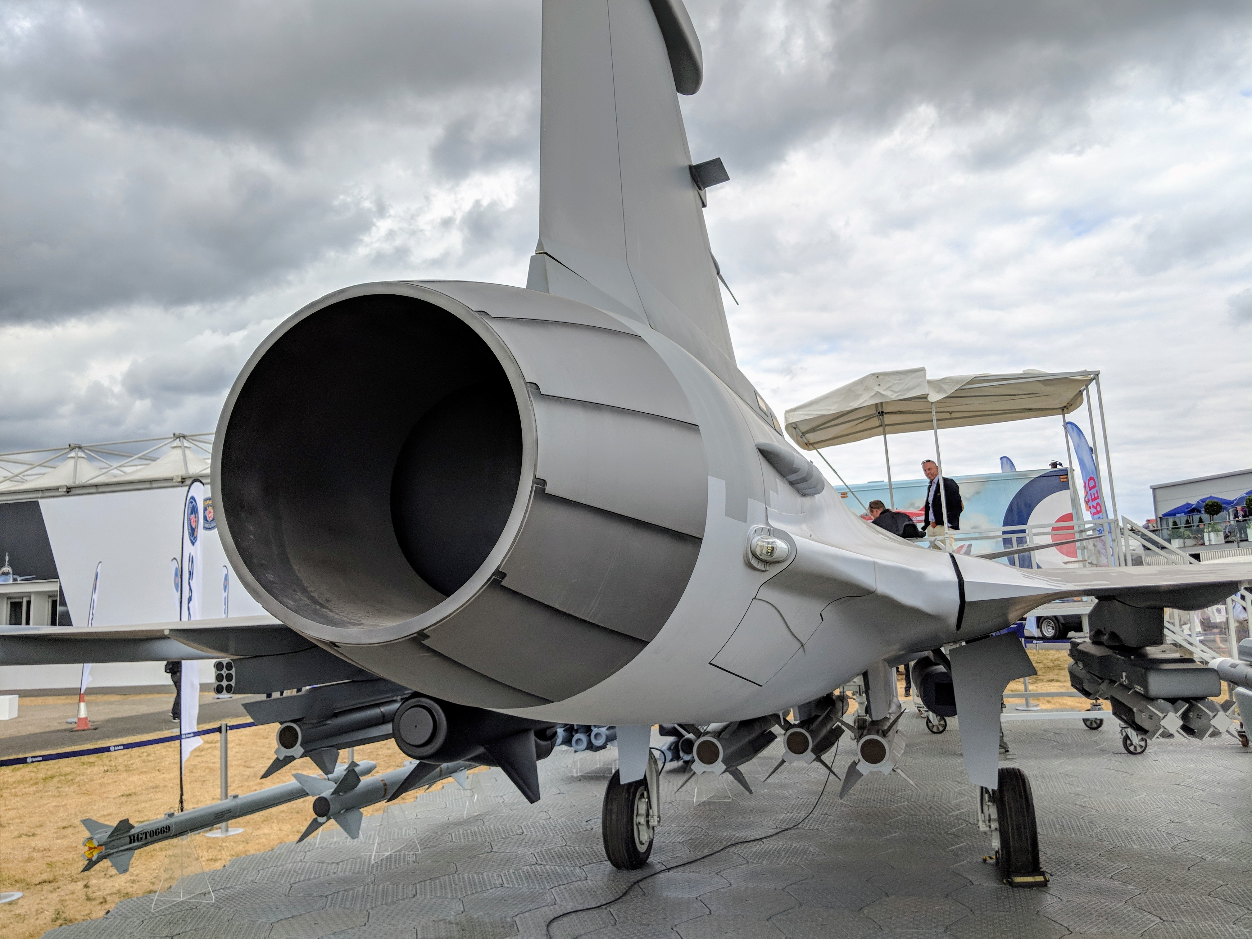 Aereo caccia Gripen E della Saab in occasione di "Farnborough Airshow 2018"