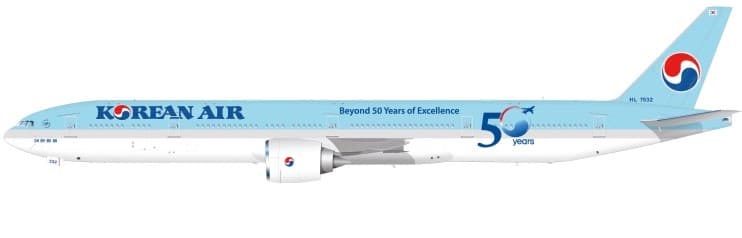 Aereo B-777/300ER Korean Air nella speciale livrea celebrativa del 50esimo anniversario nel 2019