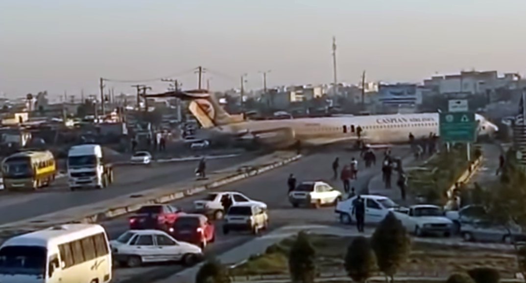 An airplane ended up off the runway in Iran while landing at Mahshahr airport 01/27/2020