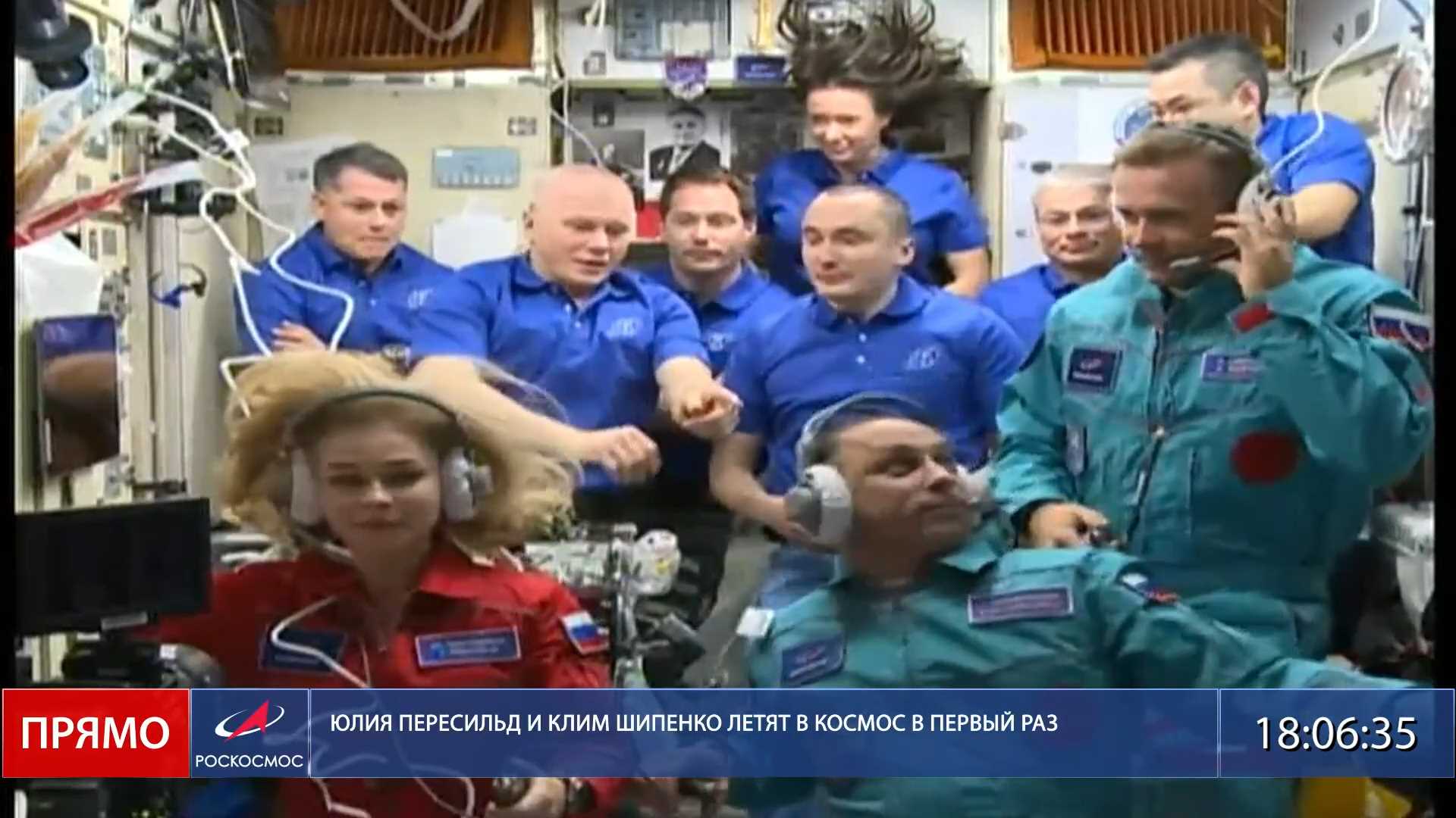 Russian actress Yulia Peresild and director Klim Shipenko on the Iss