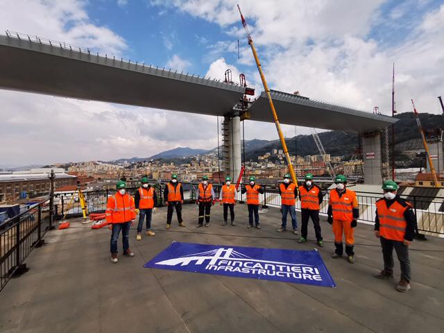 Fincantieri: the effort for the new Genoa bridge continues: the last 100-meter maxi-span has been raised on March 22, 2020