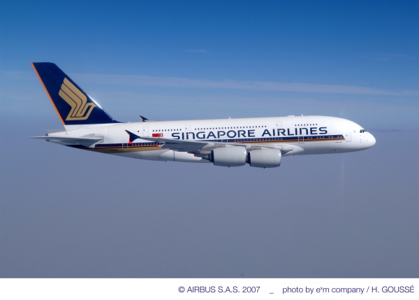 A-380 della Singapore Airlines in un'immagine di archivio (foto Airbus)