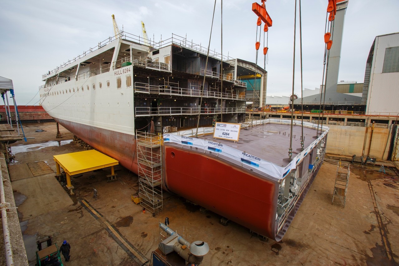 February 4, 2021.The keel laying of “Viking Mars”, the eighth ocean cruise ship which Fincantieri is building for the shipowner Viking, took place at the shipyard in Ancona