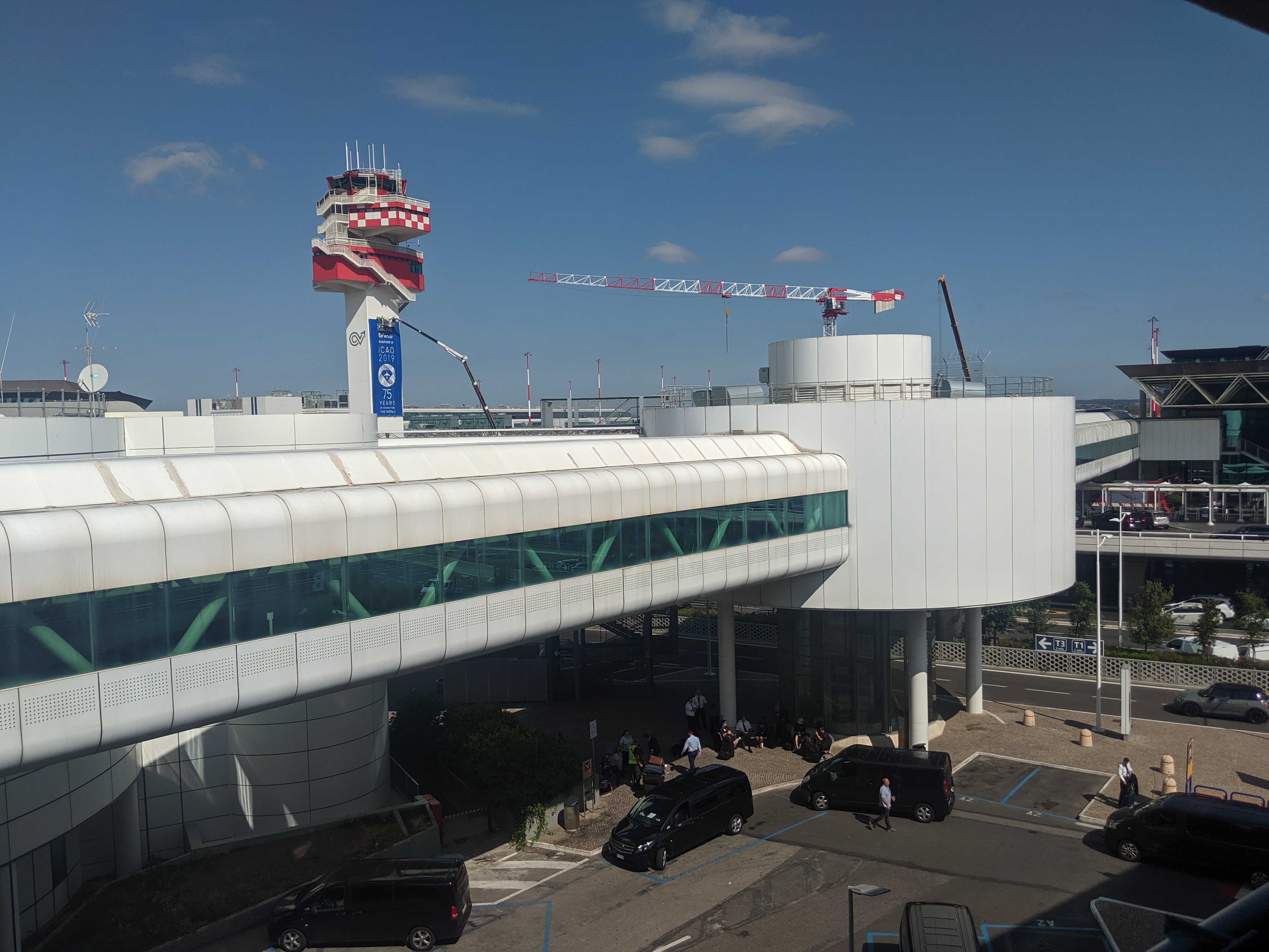 Installazioni presso la torre di controllo Enav dell'aeroporto di Fiumicino in occasione del settantacinquesimo anniversario Icao