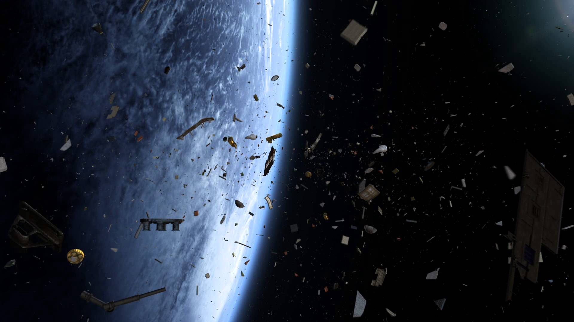 Rappresentazione artistica di detriti e rifiuti spaziali nell'orbita terrestre