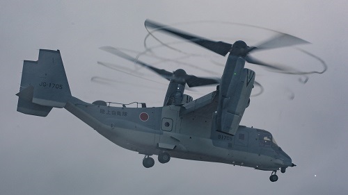 A V-22 Osprey tiltrotor bound for the Japan Ground Self Defense Force (JGSDF)