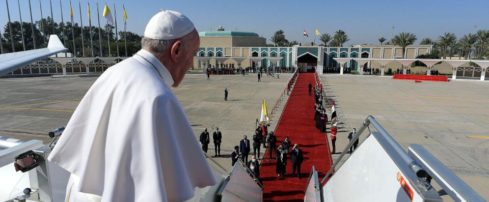 Papa Francesco lascia l'Iraq dall'aeroporto di Baghdad (lunedì 8 marzo 2021)