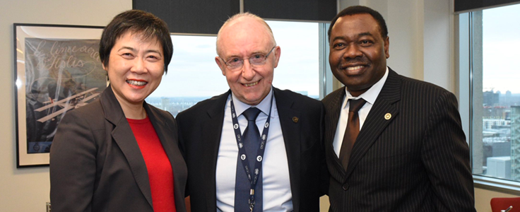 The ICAO Council has elected Salvatore Sciacchitano of Italy as its President. He replaces Olumuyiwa Benard Aliu (right), and Fang Liu Secretary General of ICAO (left)