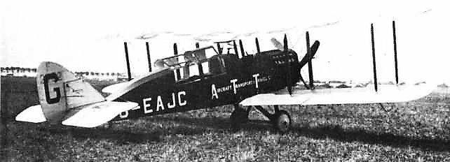 De Havilland DH4A airplane, G-EAJC registration, used for the first international commercial first flight on August 25, 1919 from London to Paris with the Aircraft Transport and Travel carrier, forerunner of the British Airways of today