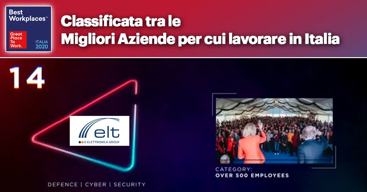 Elettronica ottiene certificazione "Great Place to Work"; inoltre rientrata anche classifica "Best Workplaces Italia 2020" al 14esimo posto tra le migliori grandi società italiane in cui lavorare
