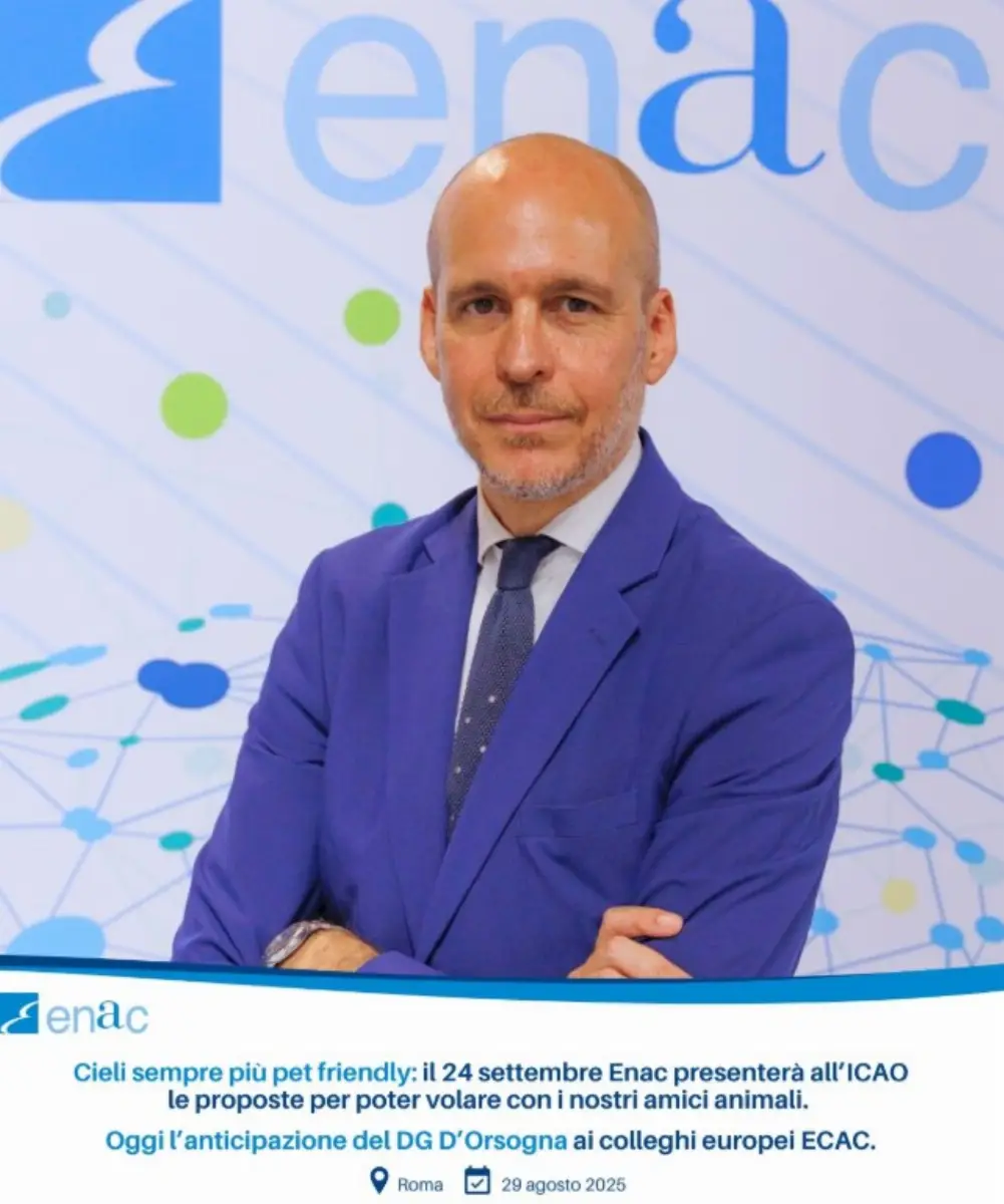 29 agosto 2025. Cieli pet friendly non solo in Italia ma in tutto il mondo. Enac: dg Alexander D'Orsogna ad Ecac (European Civil Aviation Conference) anticipate le proposte per poter far volare gli animali
