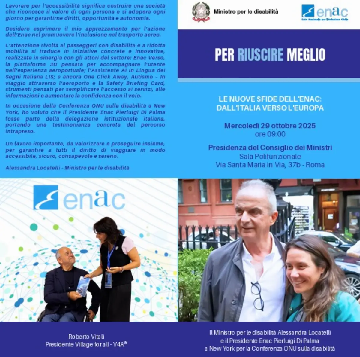 Locandina del workshop “Le nuove sfide dell’Enac: dall’Italia verso l’Europa”, incontro organizzato dall’Ente nazionale per l’aviazione civile per mercoledì 29 ottobre, a Roma, Sala polifunzionale della Presidenza del Consiglio dei ministri