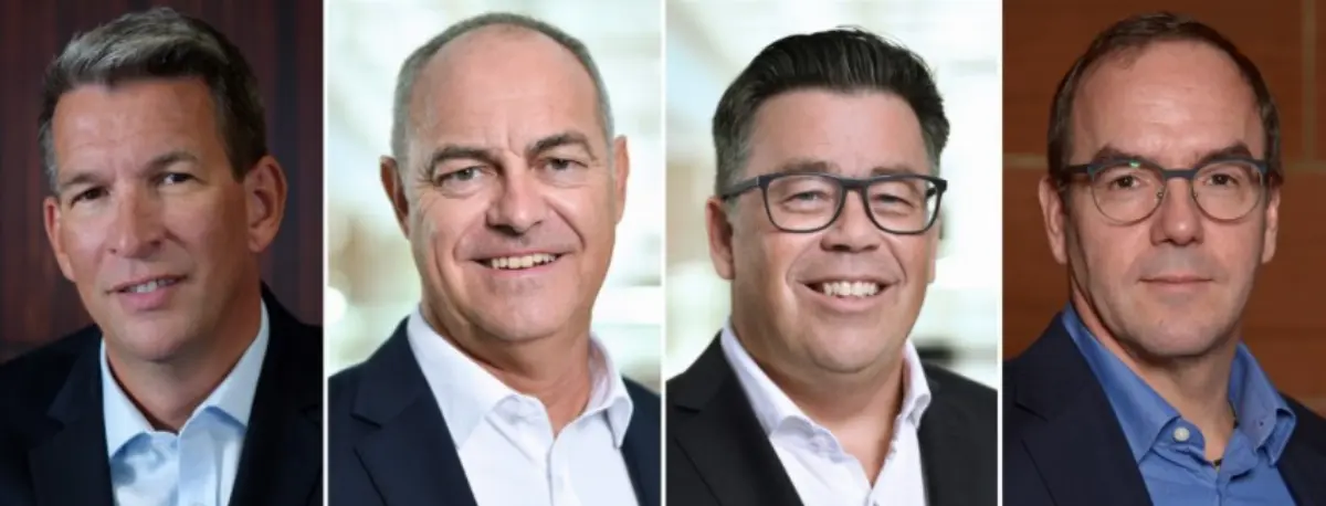 Il gruppo dirigenziale globale di dnata (Gruppo Emirates). Da sinistra a destra: Steve Allen, Stewart Angus, Robin Padgett e John Bevan
