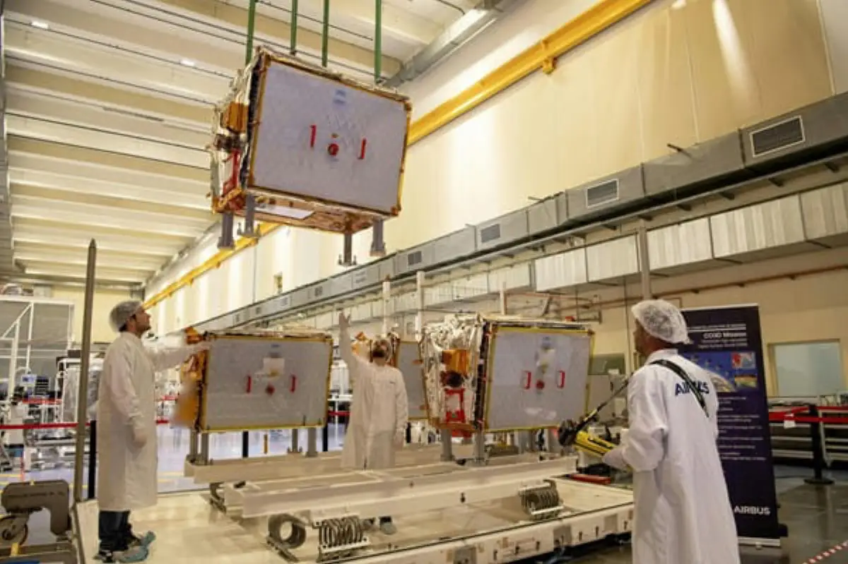 The four CO3D satellites ready for shipment in Toulouse, France