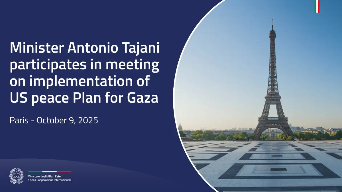 Paris, on October 9, 2025. The Italian Foreign Affairs Minister, Antonio Tajani, participates in meeting on implementation of US peace plan for Gaza