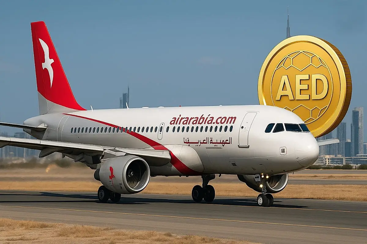 Airplane of the Middle Eastern low-cost Air Arabia, whose air tickets will be purchased in AE Coin cryptocurrency, as announced on May 26, 2025