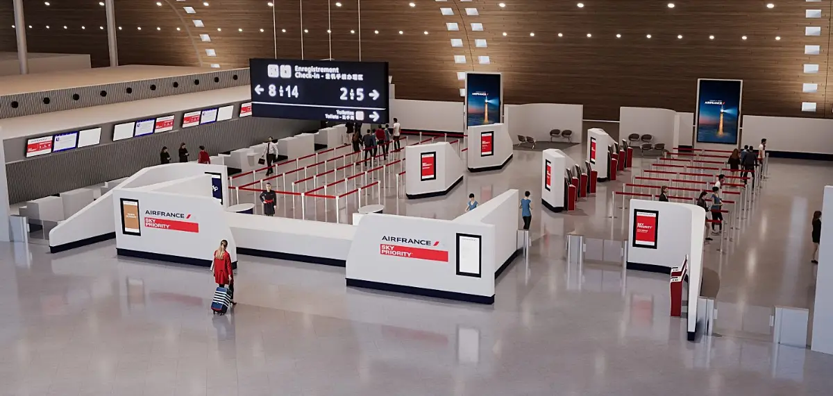 New space SkyPriority by Air France in the check-in area at T2E of the "Charles de Gaulle" Airport in Paris-Roissy