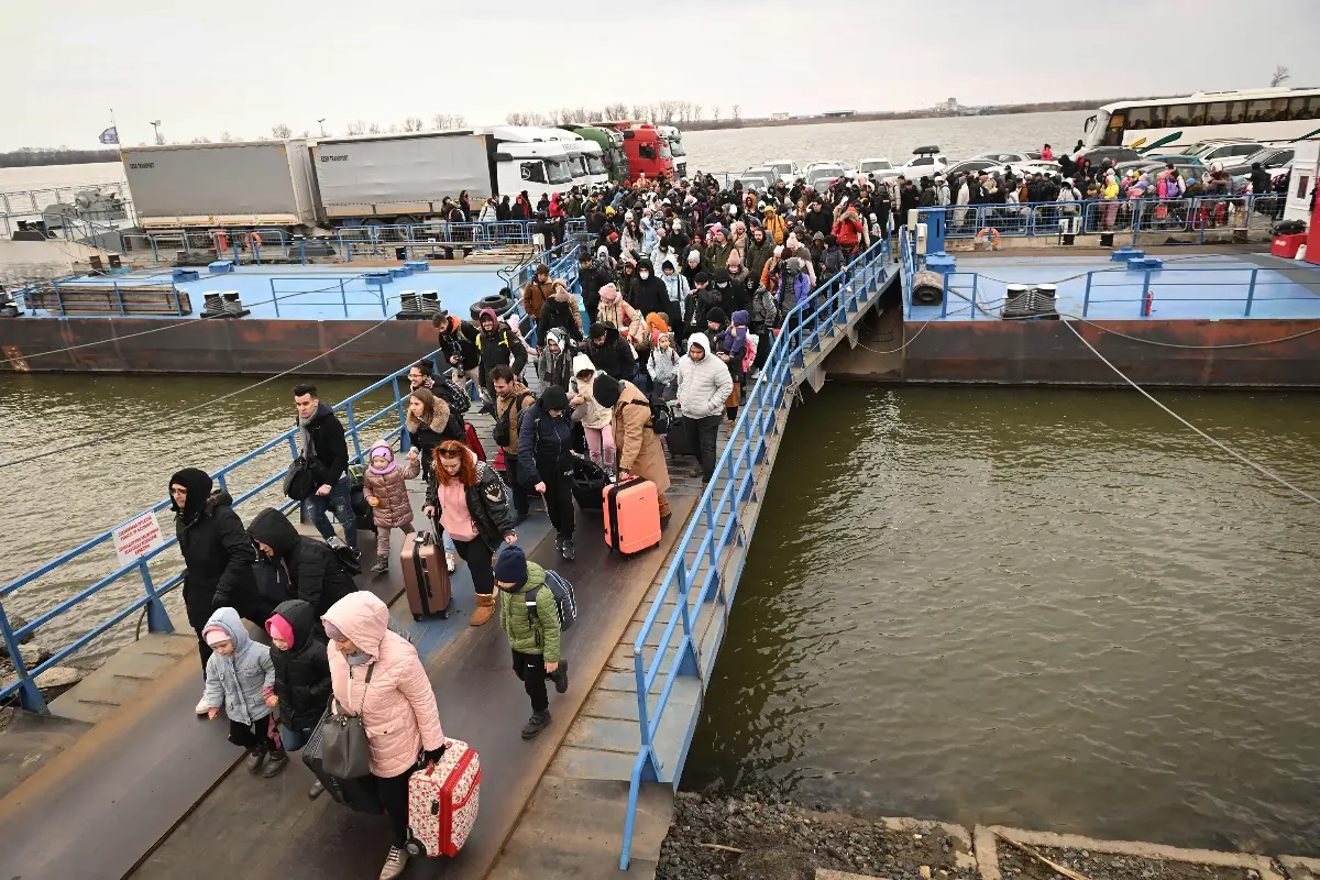 Ukrainian refugees fleeing the country due to conflict with Russia in March 2022