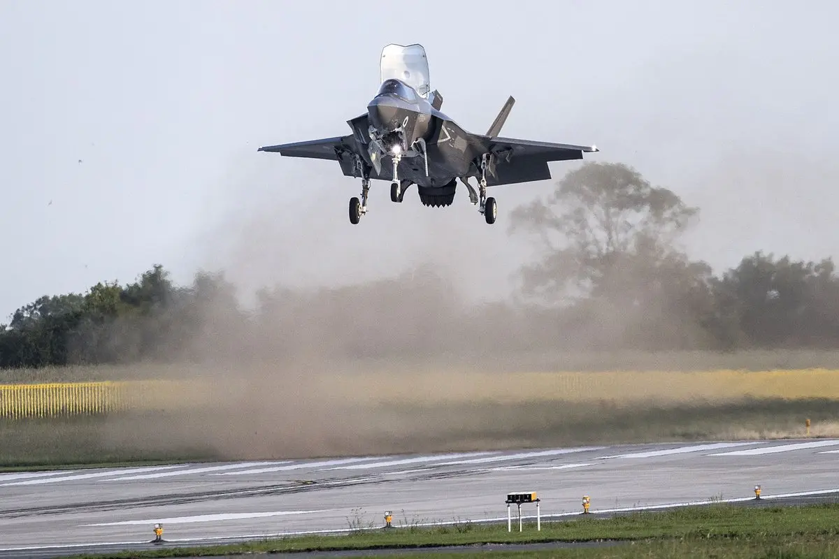 A F-35B during a landing