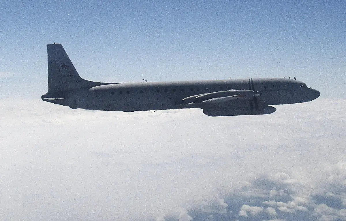 Russian Ilyushin Il-20M spy airplane intercepted by Typhoon FGR4 fighter of the RAF in the Baltic Sea, in flight near the airspace of NATO on May 24, 2025
