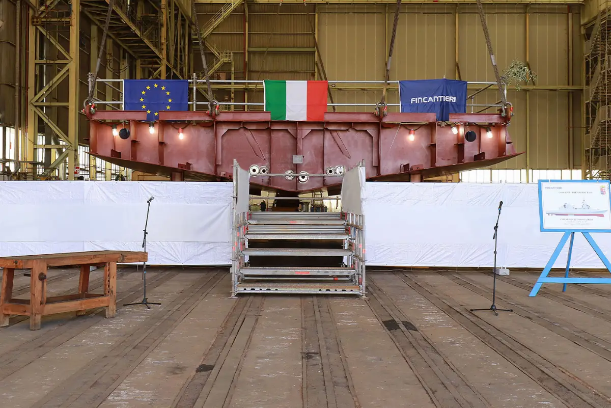 Riva Trigoso (Genova), 8 luglio 2025. Presso lo stabilimento Fincantieri la cerimonia di impostazione della prima delle due unità di nuova generazione di fregate Fremm in versione “Evolution” (“Fremm Evo”) destinata alla Marina militare