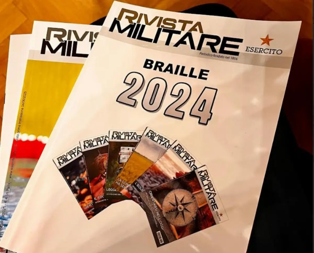 La copertina della Rivista militare in braille presentata durante evento svoltosi presso Palazzo dell'Esercito a Roma il 9 giugno 2025