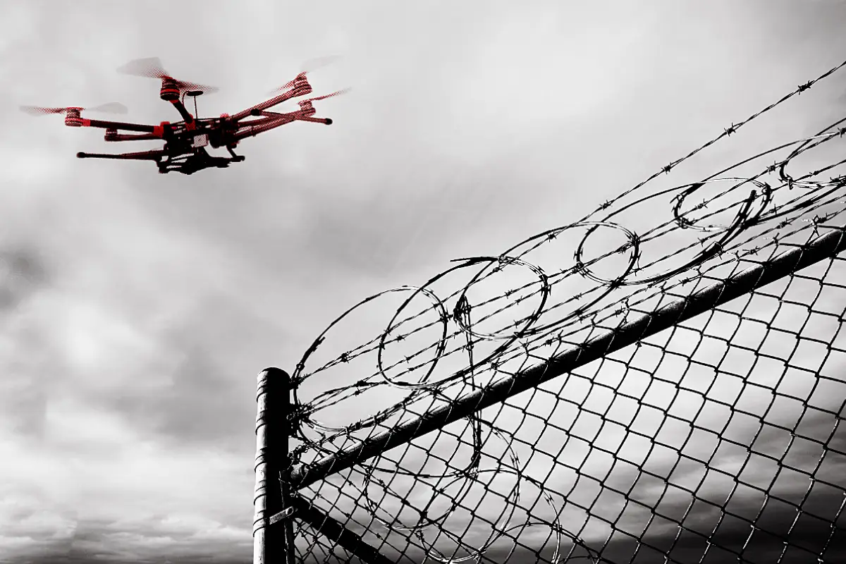 Drone in avvicinamento al perimetro di un'area sensibile interdetta al sorvolo (foto d'archivio)
