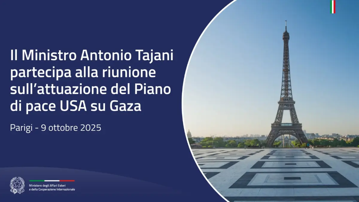 Parigi, 9 ottobre 2025. Il ministro degli Affari esteri e della cooperazione internazionale, Antonio Tajani, partecipa ad una riunione sull’attuazione del piano di pace Usa su Gaza