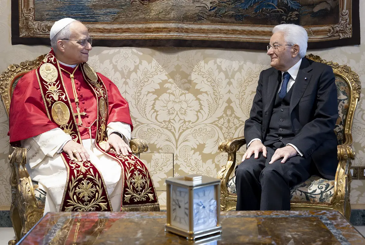 Palazzo del Quirinale, 14/10/2025 (II mandato) Il presidente della Repubblica Sergio Mattarella nel corso dei colloqui privati con Sua Santità Leone XIV