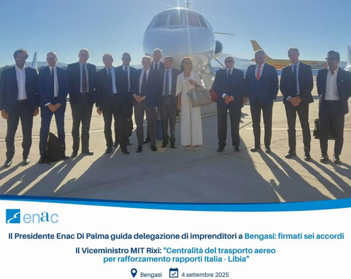 Bengasi, 4 settembre 2025. Enac: il presidente Pierluigi Di Palma guida delegazione imprenditori; firmati sei accordi