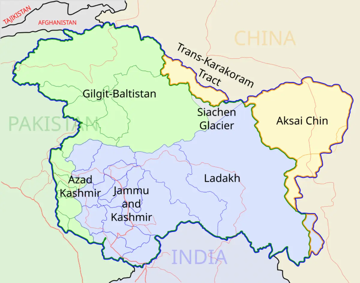 The Kashmir region, controlled by India, Pakistan and China