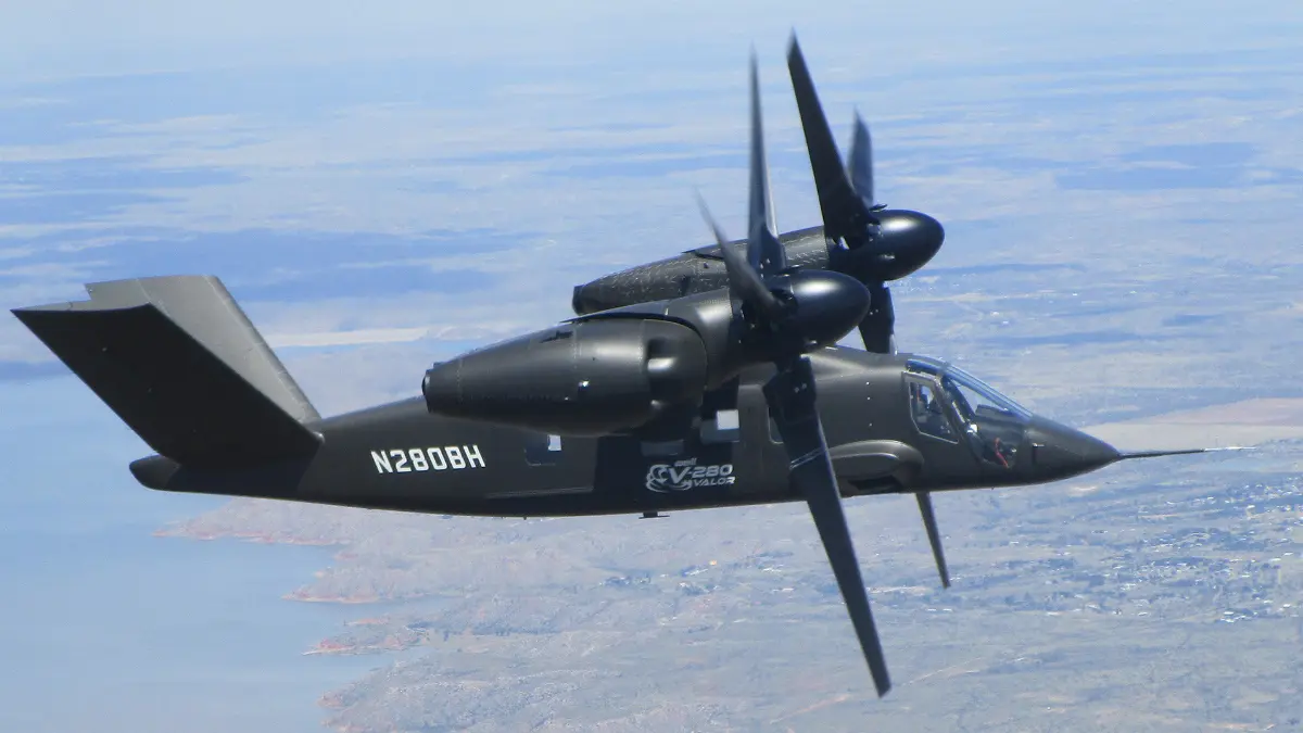 A Bell V-280 Valor tilt rotor during a flight