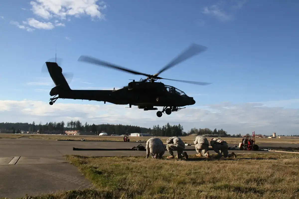 A Boeing AH-64E Apache Guardian helicopter