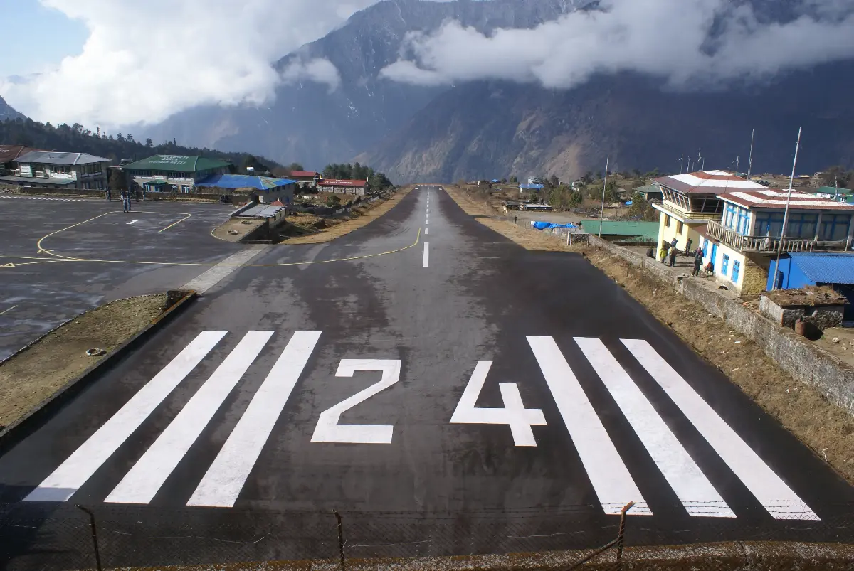 Runway 24 at Lukla airport in Nepal