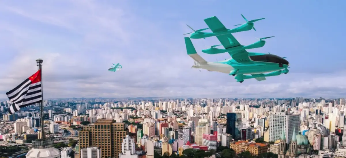 Eve's eVTOL flying over Sao Paulo