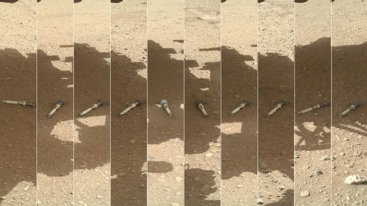 This photomontage shows tubes containing samples from Mars, as collected by NASA’s Perseverance Mars rover. The agency’s Mars Sample Return Program plans to bring these samples back to study them in state-of-the-art facilities on Earth